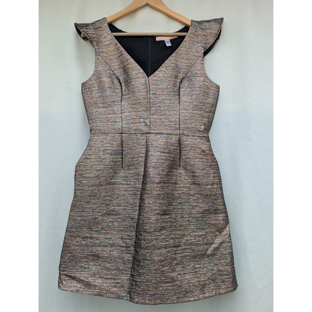 Hutch Anthropologie Metallic Rainbow V-Neck Flutter Sleeve Cocktail Dress 10 - Picture 2 of 10